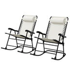 2pc Patio Foldable Rocking Chair Set w/ Breathable Mesh Seat, Backrest & Headrest, Cream White