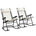 2pc Patio Foldable Rocking Chair Set w/ Breathable Mesh Seat, Backrest & Headrest, Cream White