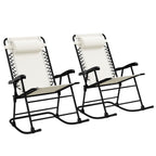2pc Patio Foldable Rocking Chair Set w/ Breathable Mesh Seat, Backrest & Headrest, Cream White