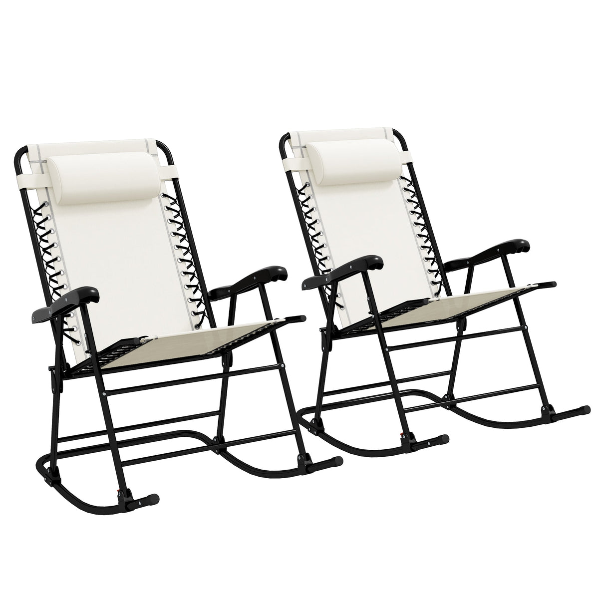 2pc Patio Foldable Rocking Chair Set w/ Breathable Mesh Seat, Backrest & Headrest, Cream White