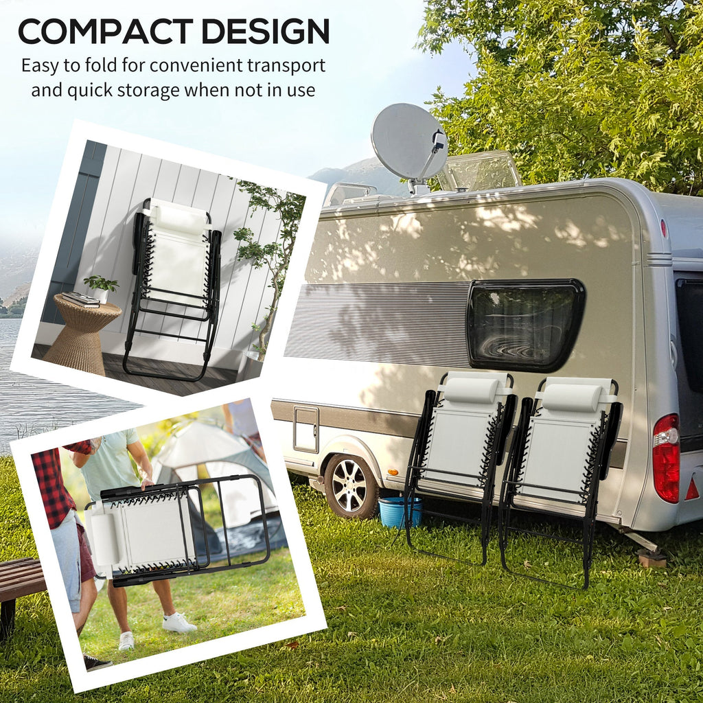 2pc Patio Foldable Rocking Chair Set w/ Breathable Mesh Seat, Backrest & Headrest, Cream White