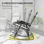 2pc Patio Foldable Rocking Chair Set w/ Breathable Mesh Seat, Backrest & Headrest, Cream White