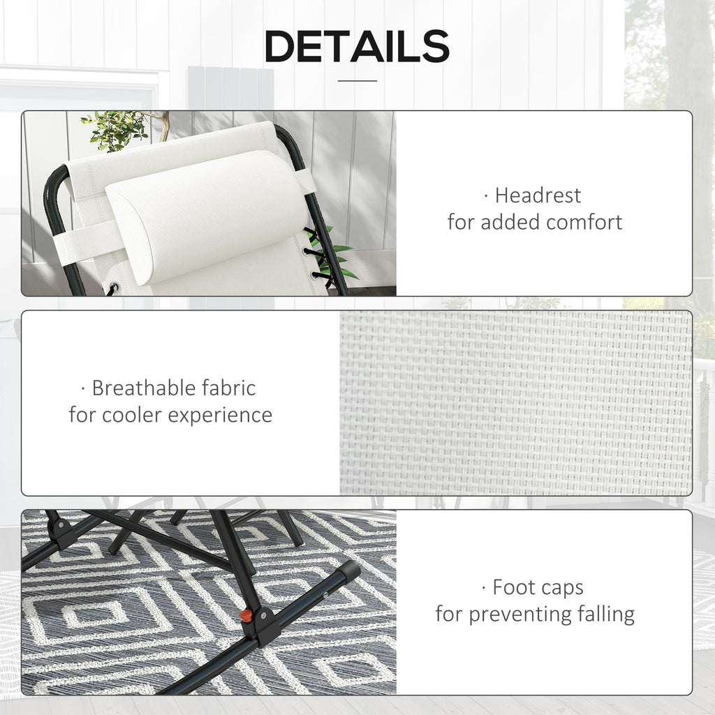2pc Patio Foldable Rocking Chair Set w/ Breathable Mesh Seat, Backrest & Headrest, Cream White