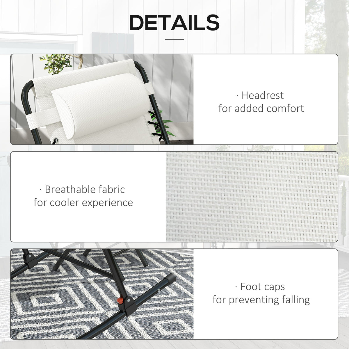 2pc Patio Foldable Rocking Chair Set w/ Breathable Mesh Seat, Backrest & Headrest, Cream White