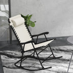 2pc Patio Foldable Rocking Chair Set w/ Breathable Mesh Seat, Backrest & Headrest, Cream White