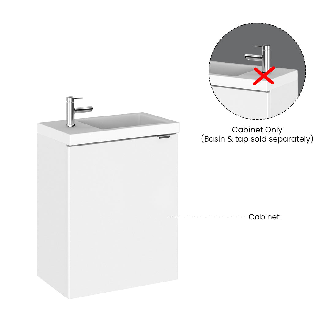 Hudson Reed Fusion Compact Wall Hung 1 Soft Close Door Vanity Unit without Basin, Modern Bathroom Furniture in Gloss White Finish, 400mm