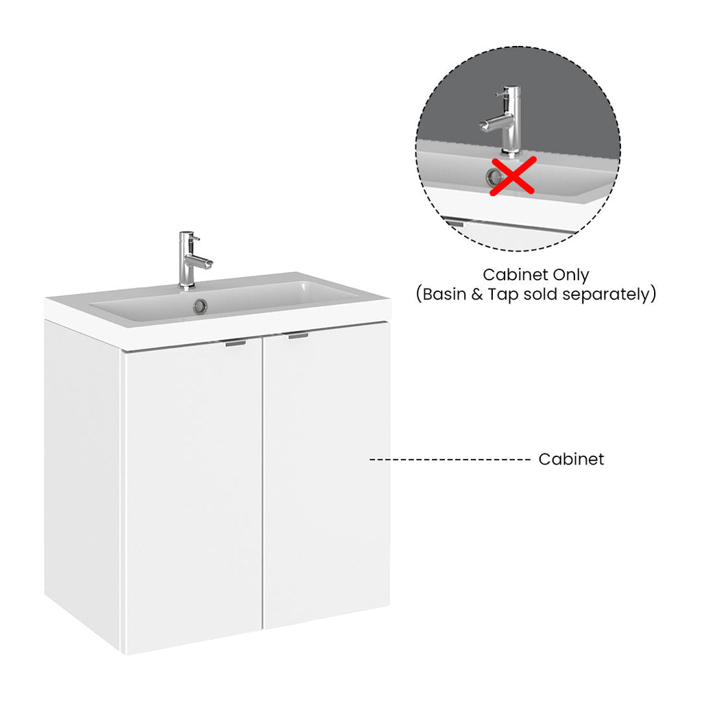 Hudson Reed Fusion Wall Hung 2 Soft Close Door Vanity Unit without Basin, Modern Bathroom Furniture in Gloss White Finish, 500mm