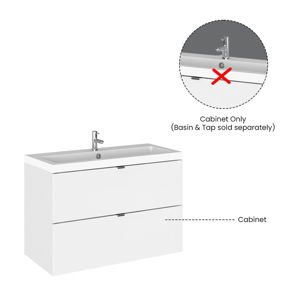 Hudson Reed Fusion Wall Hung 2 Soft Close Drawer Vanity Unit without Basin, Modern Bathroom Furniture in Gloss White Finish, 800mm
