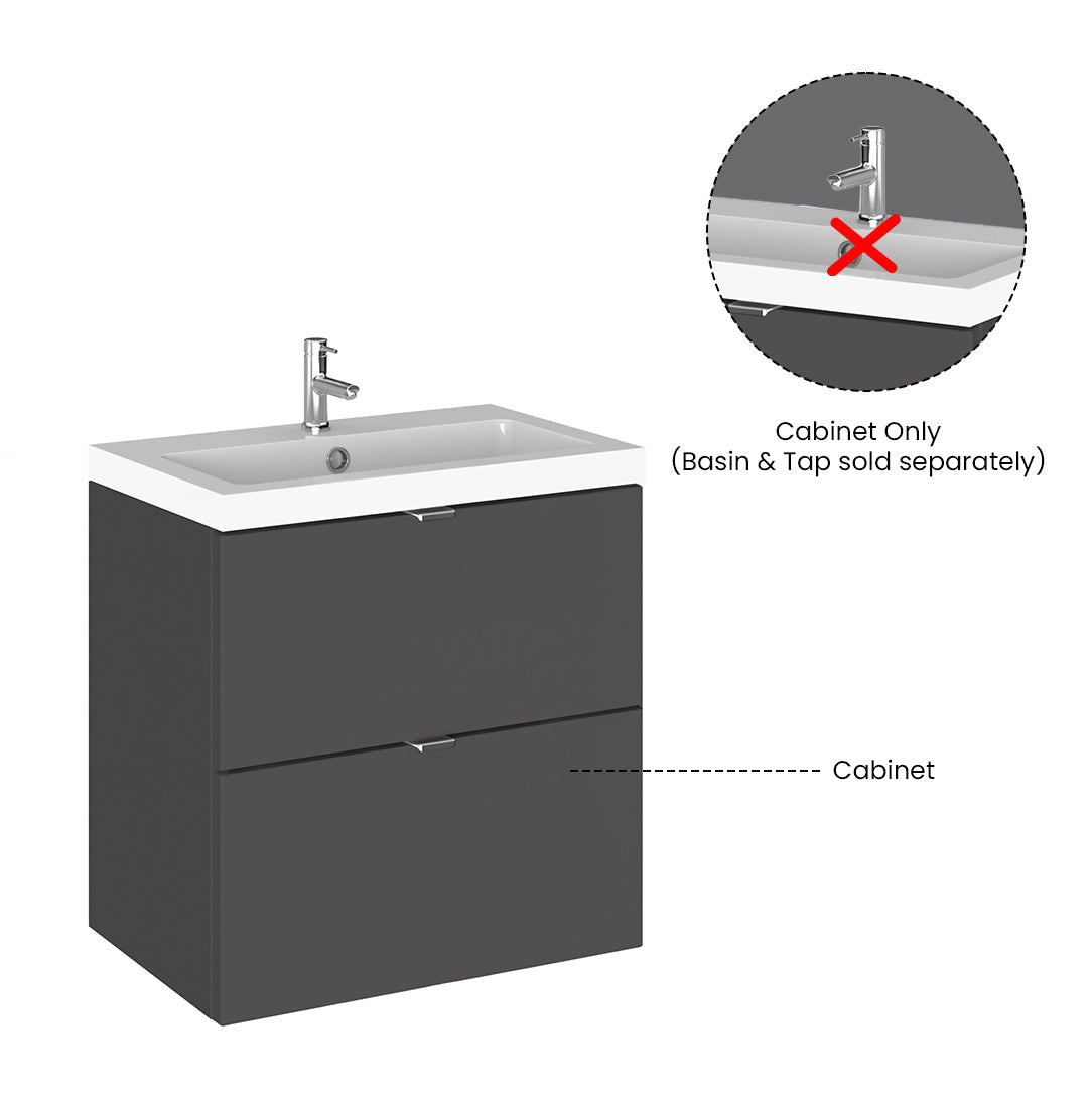 Hudson Reed Fusion Wall Hung 2 Soft Close Drawer Vanity Unit without Basin, Modern Bathroom Furniture in Gloss Grey Finish, 500mm