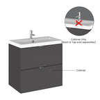 Hudson Reed Fusion Wall Hung 2 Soft Close Drawer Vanity Unit without Basin, Modern Bathroom Furniture in Gloss Grey Finish, 600mm