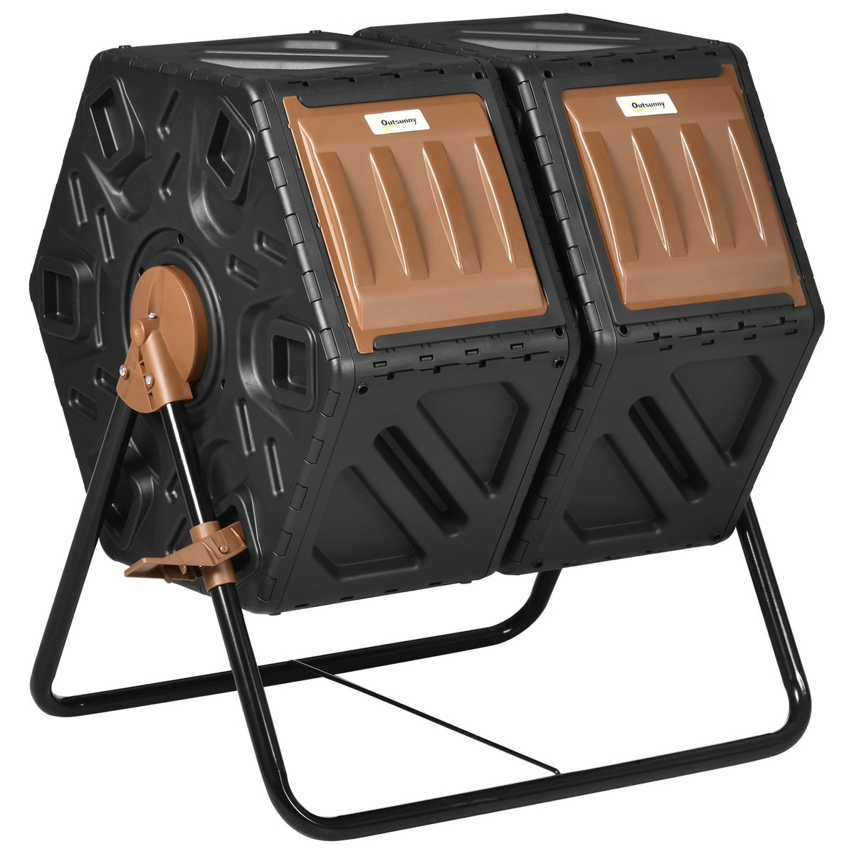 34.5 Gallon Dual Chamber Rotating Compost Bin, Tumbling Composter with Ventilation System, Brown