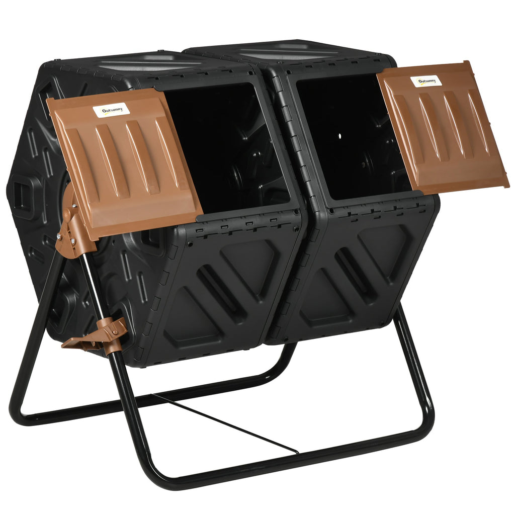 34.5 Gallon Dual Chamber Rotating Compost Bin, Tumbling Composter with Ventilation System, Brown