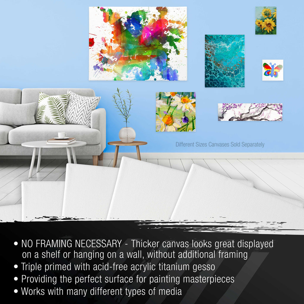 5 x 7 inch Gallery Depth 1-1/2" Profile Stretched Canvas, 5-Pack - 12-Ounce Acrylic Gesso Triple Primed, Professional Artist Quality, 100% Cotton - Acrylic Pouring, Oil Painting