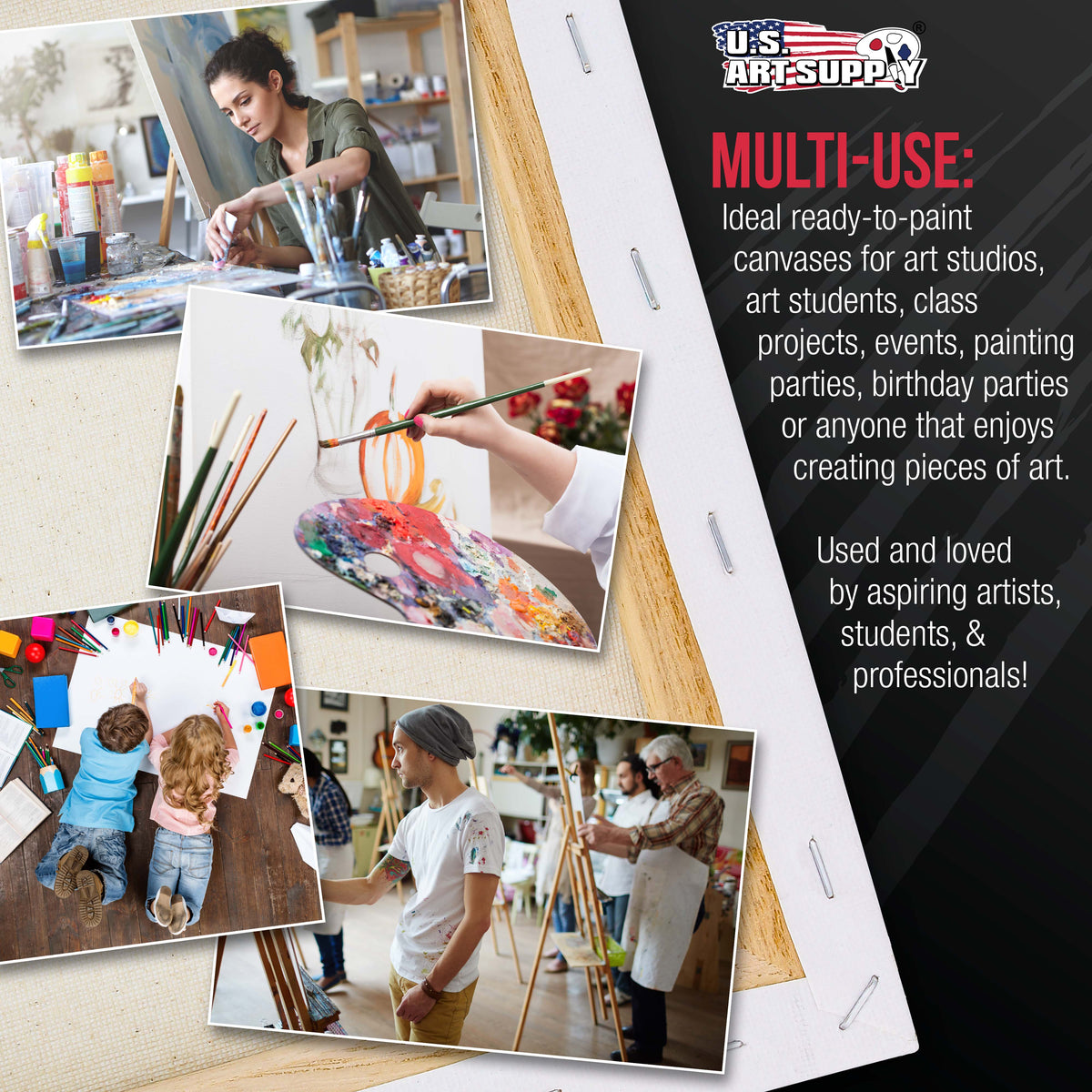 Rectangle Stretched Canvas for Painting 12x60 inch Gallery Depth 1-1/2" Thick, 3-Pack - 12oz Acrylic Gesso Triple Primed, Professional Artist Quality, 100% Cotton - Oil, Pouring Paint