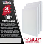 Large Stretched Canvas for Painting 18x24 inch Gallery Depth 1-1/2" Thick, 3-Pack - 12oz Acrylic Gesso Triple Primed, Professional Artist Quality, 100% Cotton - Oil, Pouring Paint