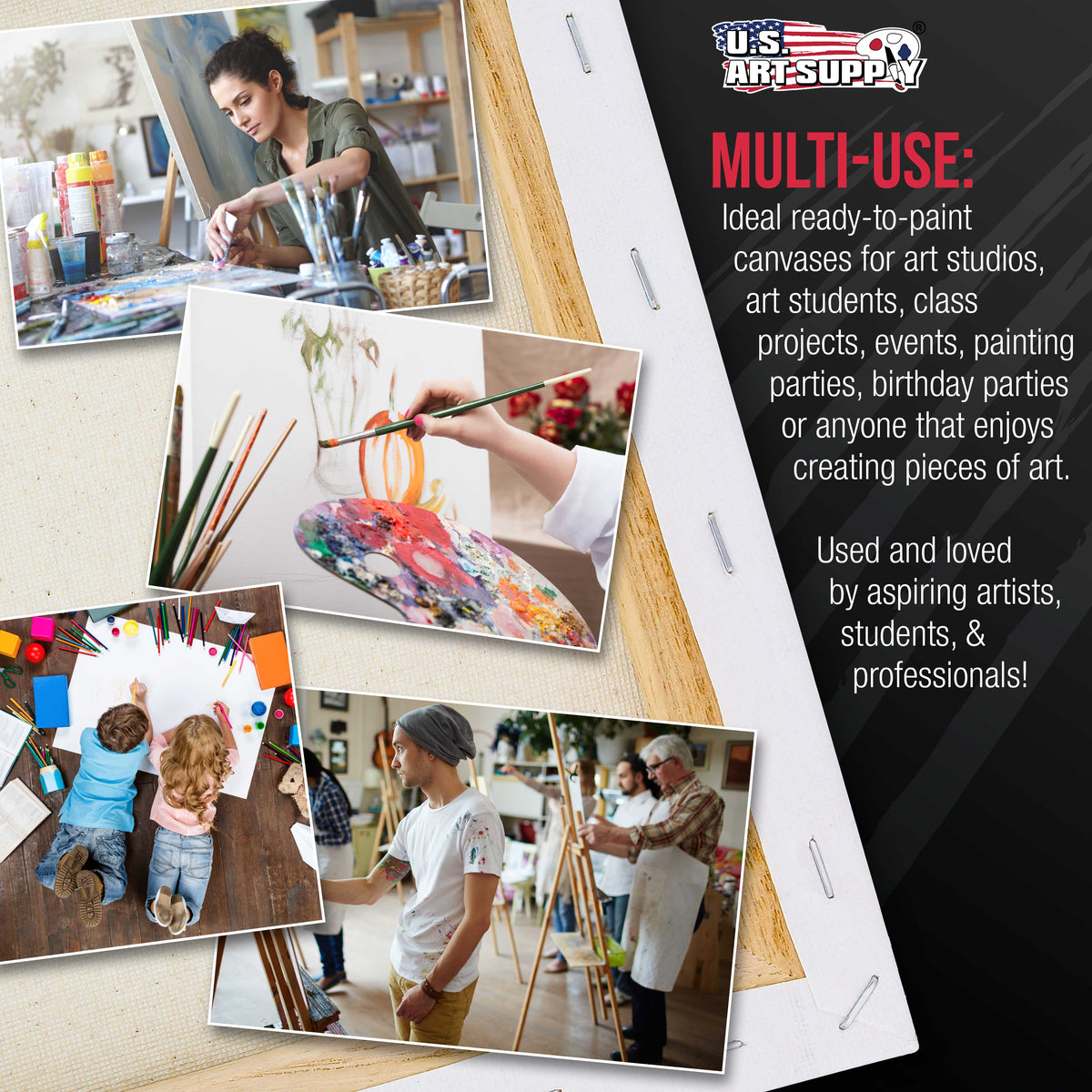 Large Stretched Canvas for Painting 24x24 inch Gallery Depth 1-1/2" Thick, 3-Pack - 12oz Acrylic Gesso Triple Primed, Professional Artist Quality, 100% Cotton - Oil, Pouring Paint