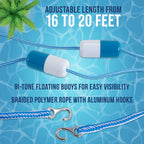 Swimming Pool Adjustable Length 16 to 20 Feet Safety Rope with Floating Buoys - Section Off Hazardous Areas, Dividing Lanes, Hooks