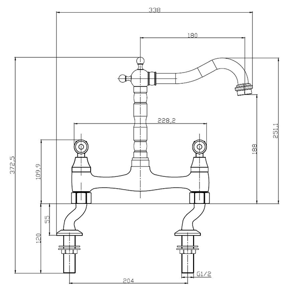 Utica Classic Cranked Bridge Kitchen Mixer Tap