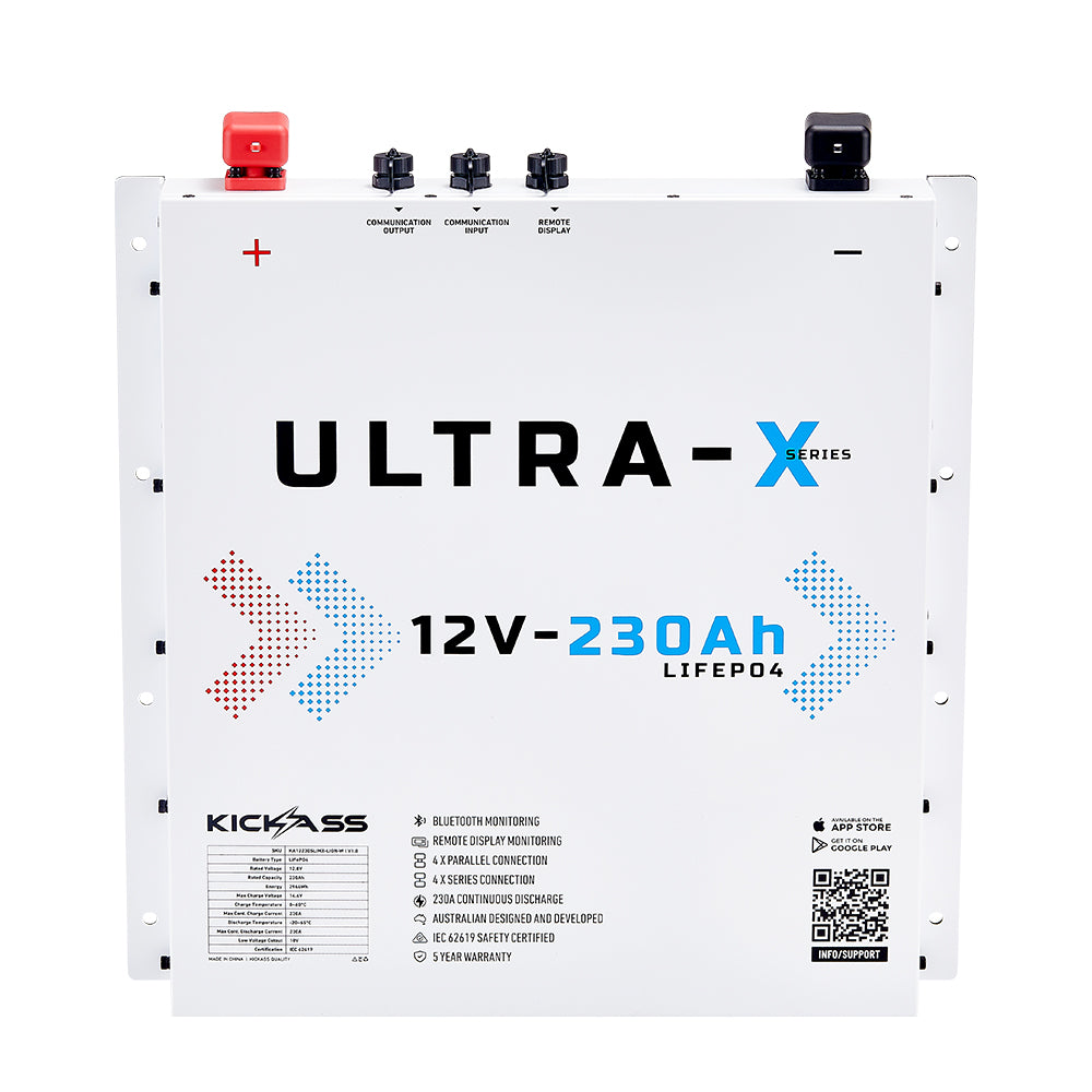 KickAss Smart 12V 230Ah Ultra-X Lithium Slimline Deep Cycle Battery LiFePO4 - Arctic White