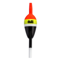 Thill Night N' Day Glow Bobbers fishing float with bright orange, yellow, white, and black sections, featuring glow for improved visibility in low light conditions.