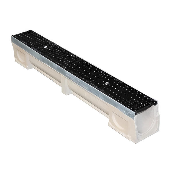 Industrial Drain U100 Polymer Concrete Channel x 1m w/ D400 Steel Grating