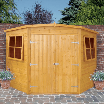 Shiplap Double Door Corner Shed w/ Windows - All Sizes