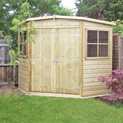 Shiplap Double Door Corner Shed w/ Windows (Pressure Treated) - All Sizes