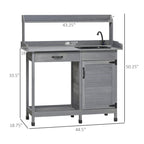 Garden Potting Table with Storage Cabinet, Removable Sink, Faucet and Drawer, Gray