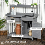 Garden Potting Table with Storage Cabinet, Removable Sink, Faucet and Drawer, Gray