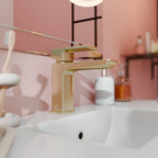 Lagoon Soft Square Basin Mixer Tap with Push Button Waste