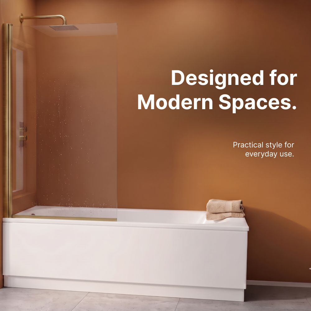 Velora 6mm Glass Square Edge Pivot Bath Screen - 1400mm x 800mm