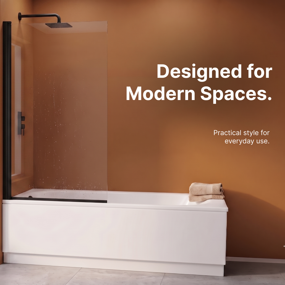 Velora 6mm Glass Square Edge Pivot Bath Screen - 1400mm x 800mm