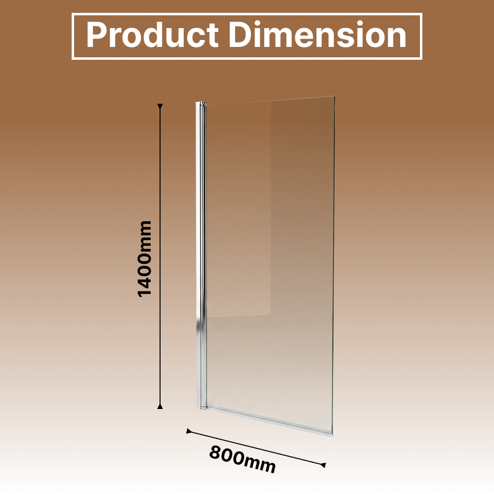 Velora 6mm Glass Square Edge Pivot Bath Screen - 1400mm x 800mm