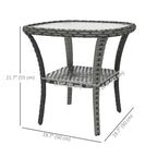 Rattan Coffee Table with Storage Shelf and Glass Top, Mixed Grey