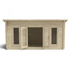 Forest Elmley 5m x 3m Log Cabin - Pent Roof, Double Glazed 24kg Polyester Felt (No Underlay)