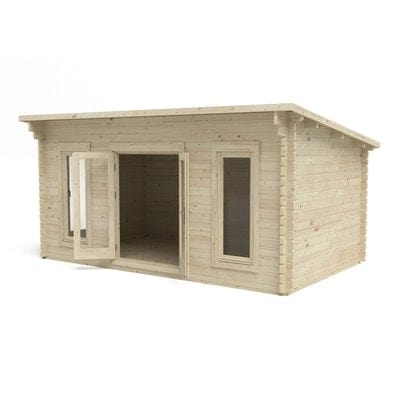Forest Elmley 5m x 3m Log Cabin - Pent Roof, Double Glazed 24kg Polyester Felt (No Underlay)