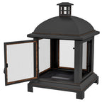 26" Fire Pit with Chimney Style, Outdoor Wood Burning Firepit with Spark Guard and Poker, Steel, Black