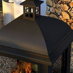 26" Fire Pit with Chimney Style, Outdoor Wood Burning Firepit with Spark Guard and Poker, Steel, Black