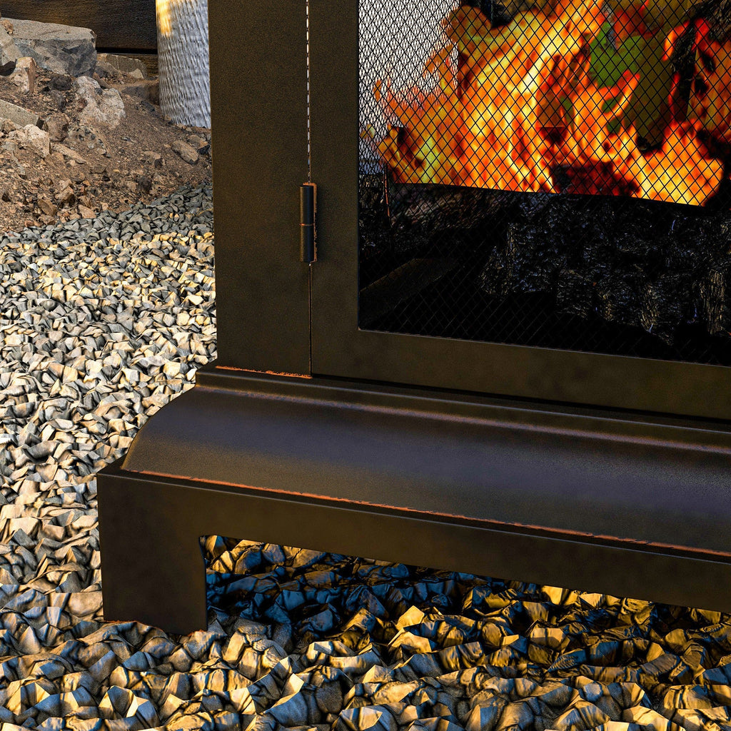 26" Fire Pit with Chimney Style, Outdoor Wood Burning Firepit with Spark Guard and Poker, Steel, Black