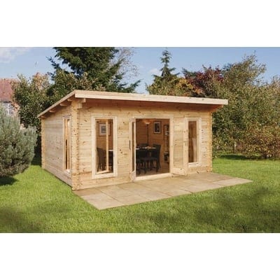 Forest Mendip 5m x 4m Log Cabin - Pent Roof, Double Glazed, 24kg Polyester Felt (No Underlay)