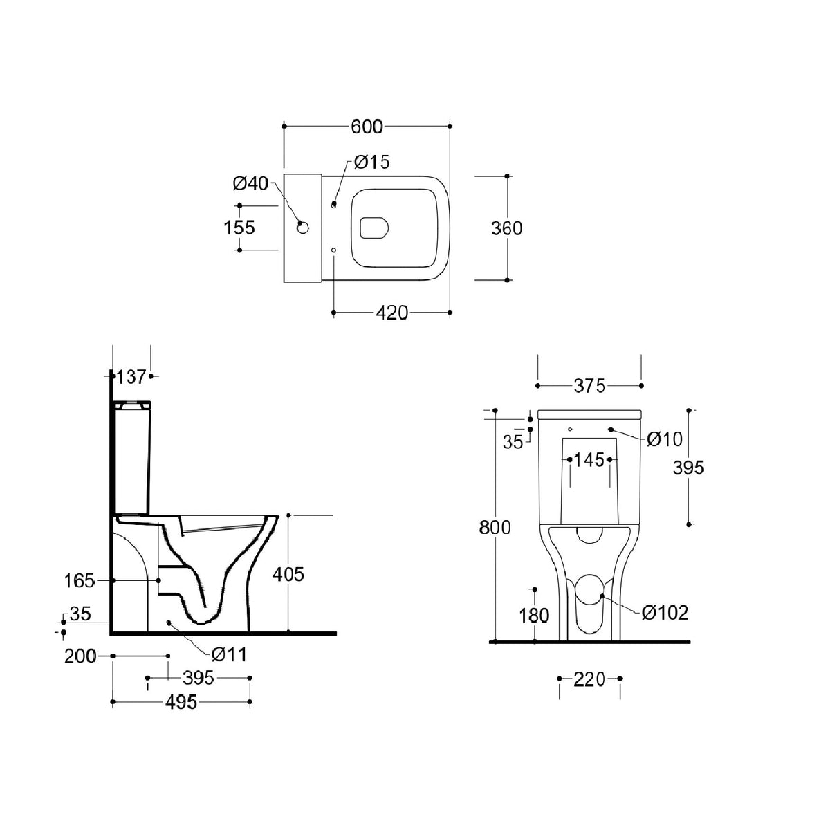 Venice Built-in Bidet Close Coupled Toilet with Cistern & Soft Close Seat - White