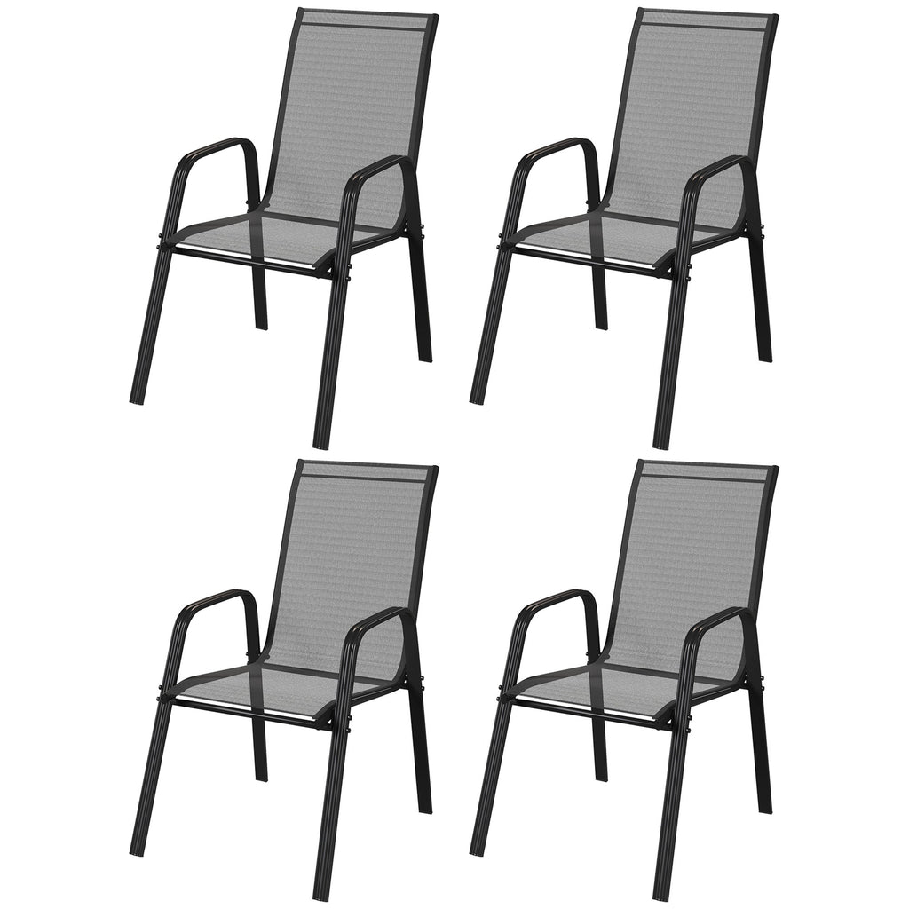 4 Pieces Stackable Outdoor Chairs with High Backrest and Armrest, Black