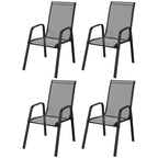 4 Pieces Stackable Outdoor Chairs with High Backrest and Armrest, Black