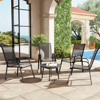 4 Pieces Stackable Outdoor Chairs with High Backrest and Armrest, Black
