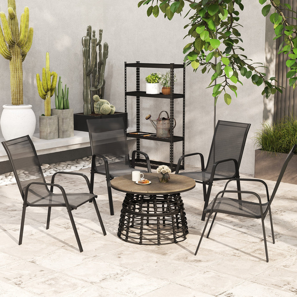 4 Pieces Stackable Outdoor Chairs with High Backrest and Armrest, Black