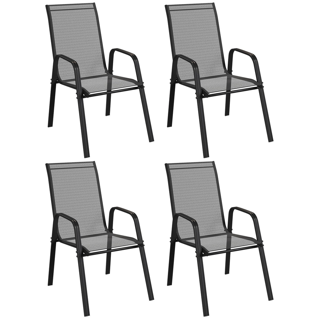 4 Pieces Stackable Outdoor Chairs with High Backrest and Armrest, Black