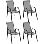 4 Pieces Stackable Outdoor Chairs with High Backrest and Armrest, Black