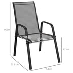 4 Pieces Stackable Outdoor Chairs with High Backrest and Armrest, Black