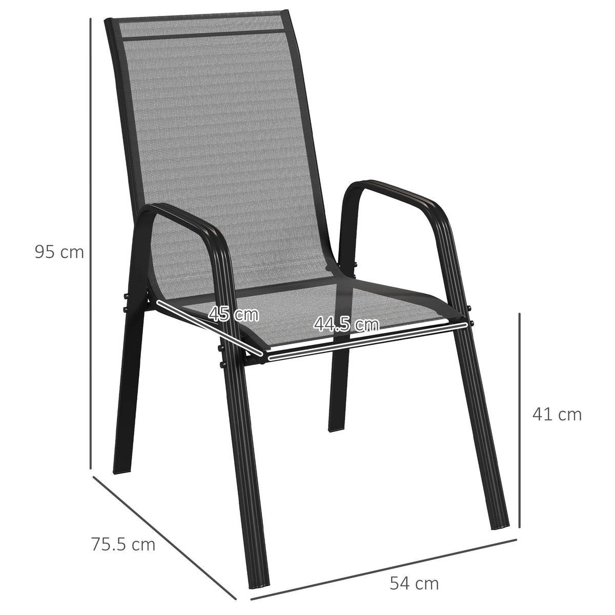 4 Pieces Stackable Outdoor Chairs with High Backrest and Armrest, Black