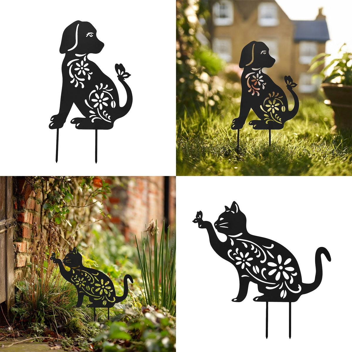 Metal Cat and Dog Silhouette Garden Ornament